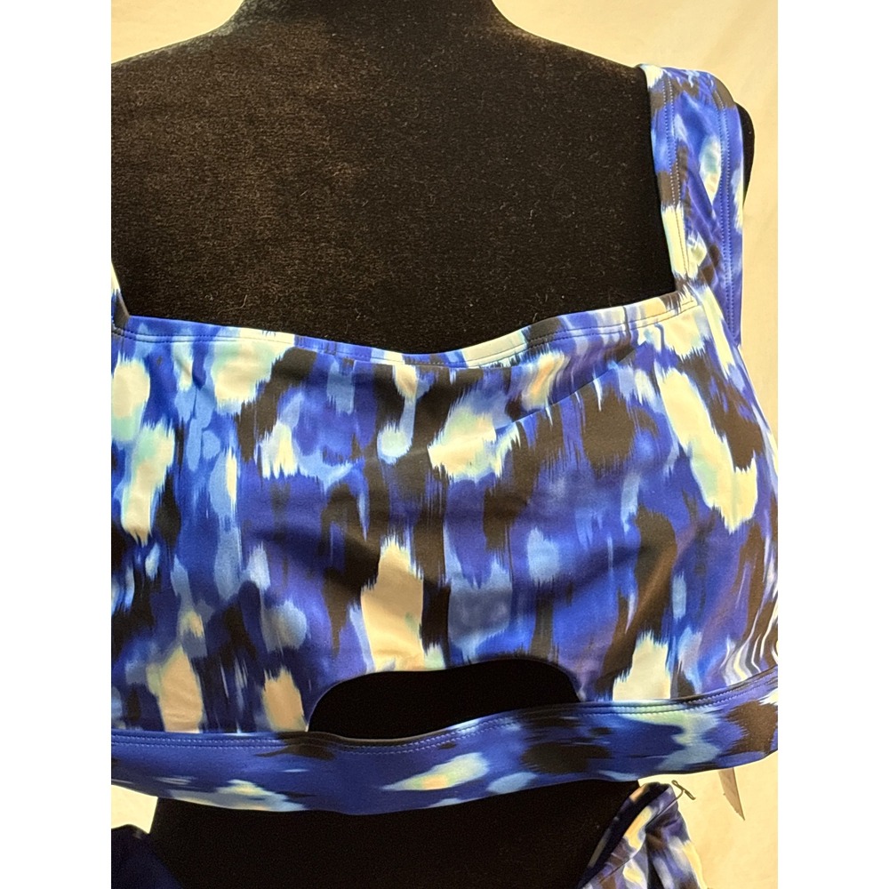 Time and Tru Blue Abstract Ikat High Waist Bikini Set Cutout Top NEW - Picture 2 of 12